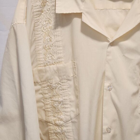 Original Guayabera By Dimension Men's 5XL Ivory Cuban Short‎ Sleeve Embroidered - Picture 3 of 11